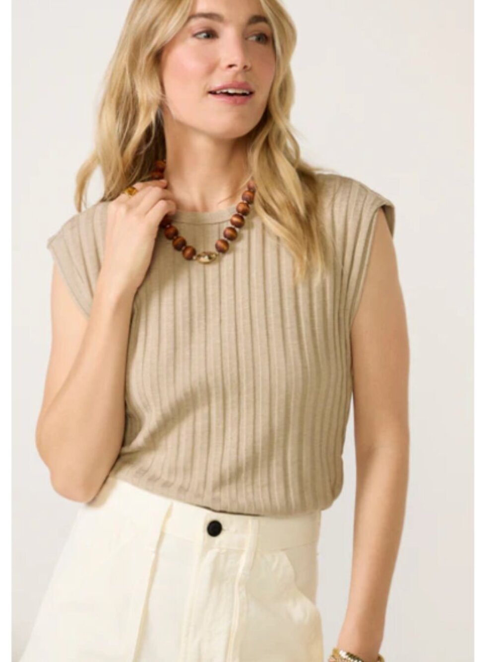Michael Stars Jinny Power Shoulder Top in Tan L - Picture 3 of 11
